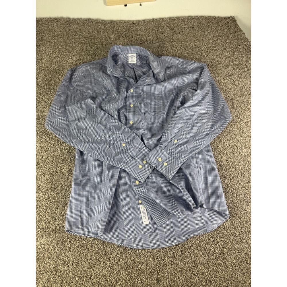 Brooks Brothers 346 Mens 16 6/7 Slim Fit Blue Glen‎ Plaid Non-Iron Dress Shirt